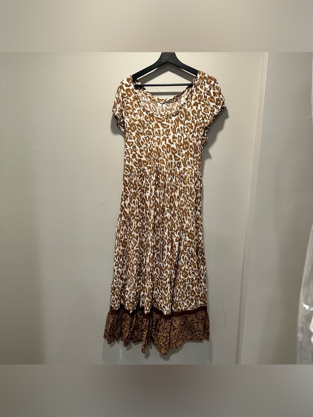 Soft Surroundings Brown Leopard Print Maxi Dress with Ruffle Trim Size XL